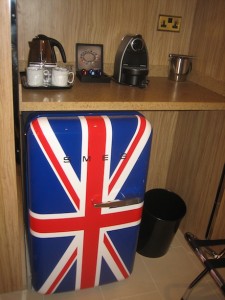 An imaginative Union Jack design at the Mercer Street Hotel changes your perception of the boring hotel minibars.