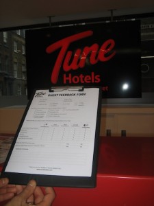 Tune hotels focus on customer satisfaction: guests are requested to fill out a feedback form in all hotels