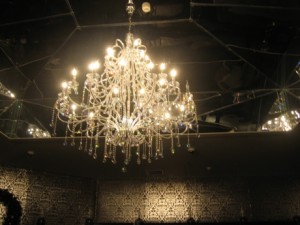 Chandelier in hotel's trendy Bijou Bar