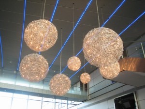 We have arrived for the Free WiFi Touchdown at Radisson Edwardian New Providence Wharf and were greeted by these funky chandeliers!